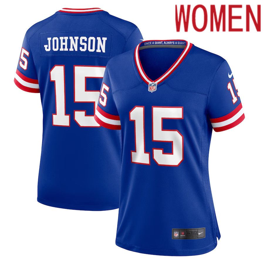 Women New York Giants #15 Collin Johnson Nike Royal Classic Player Game NFL Jersey